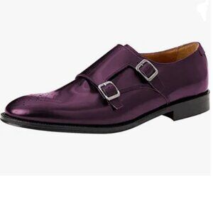 FSJ Purple Men's Double Monk Strap Dress Loafers with Buckle, Business Shoes